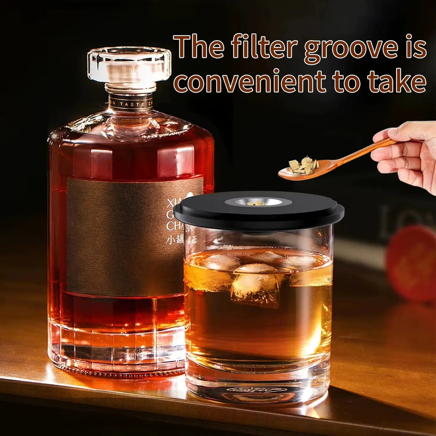 Rechargeable Electric Whiskey Smoker Kit - 6 Natural Wood Chip Flavors & Built-In Lighter